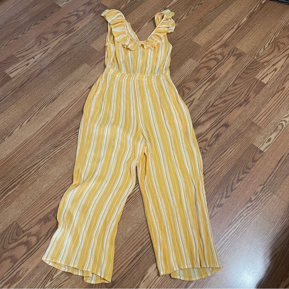 Patrons of Peace Split Knot Cut-out Front Jumpsuit Yellow & White Stripe Sz-M - Picture 3 of 8